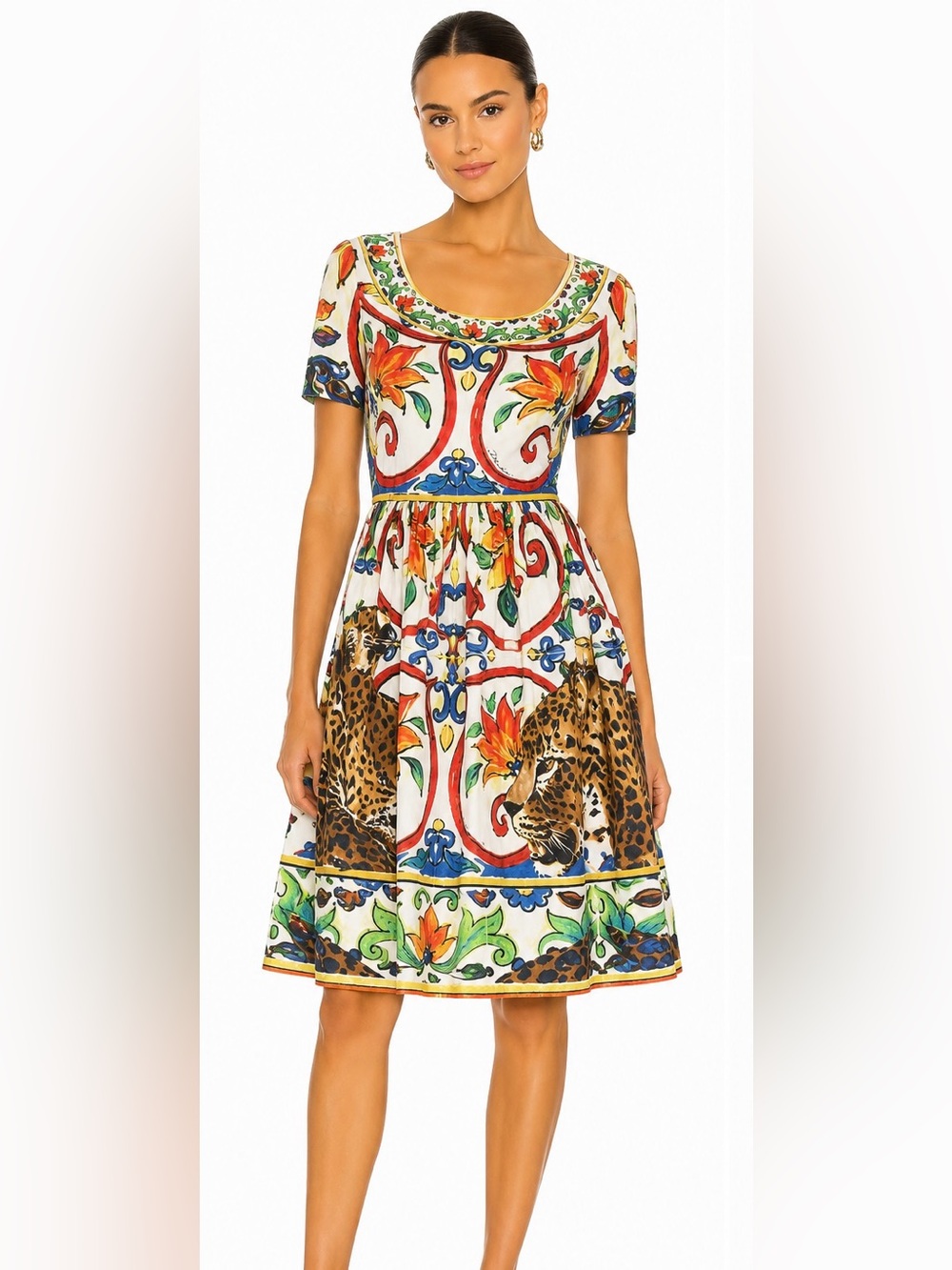 Dolce & Gabbana Multicolor Floral & Leopard Print Midi Dress small - Picture 1 of 11
